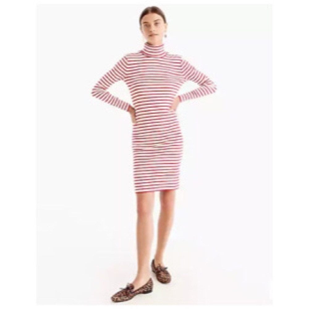 J. Crew Red White Stripe Turtleneck Dress